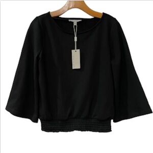 Grey & Gray Bell Sleeves Shirred Waist Sweatshirt Top